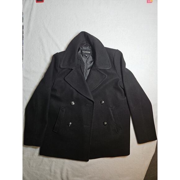Express Jackets & Blazers - Express Coat Womens Small Pea Coat Wool Blend Double Breasted Black Outerwear